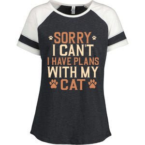 Sorry I Cant I Have Plans With My Cat Enza Ladies Jersey Colorblock Tee