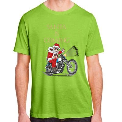 Santa Is Coming Cool Funny Santa Claus On Motorcycle Adult ChromaSoft Performance T-Shirt