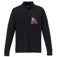 Santa Is Coming Cool Funny Santa Claus On Motorcycle Performance Long Sleeve Polo