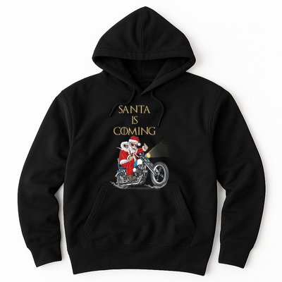 Santa Is Coming Cool Funny Santa Claus On Motorcycle Hoodie