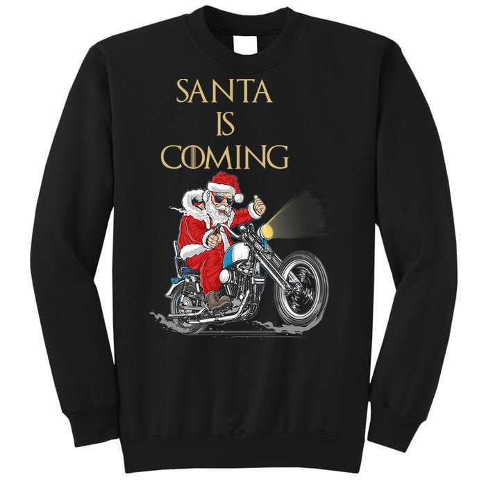 Santa Is Coming Cool Funny Santa Claus On Motorcycle Sweatshirt