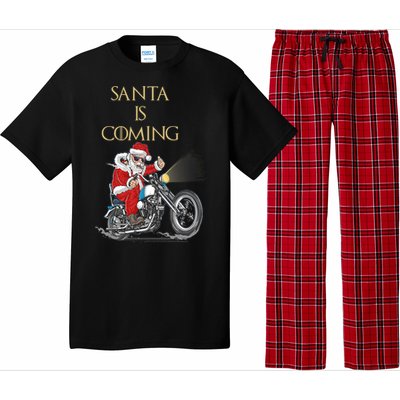 Santa Is Coming Cool Funny Santa Claus On Motorcycle Pajama Set