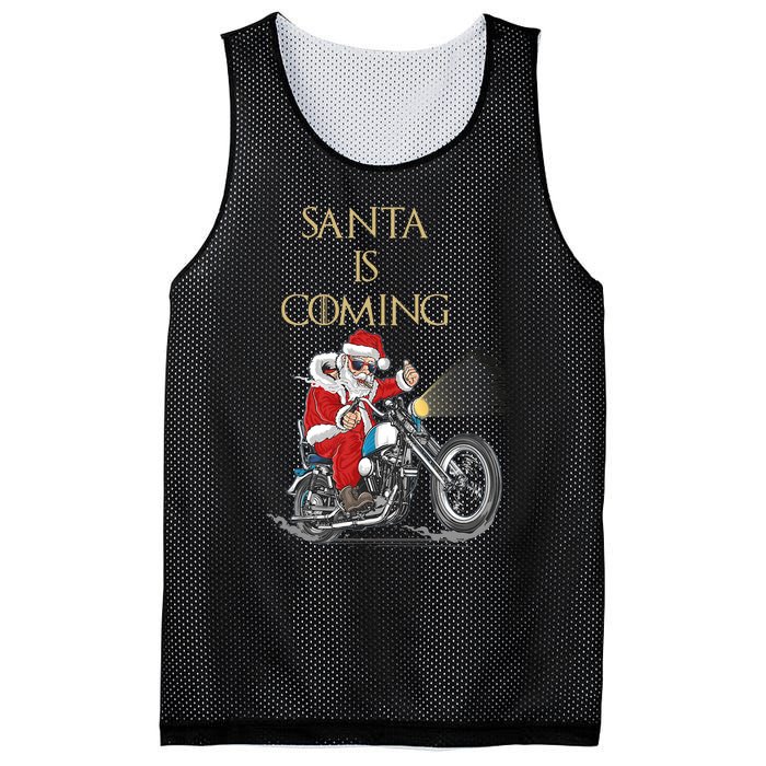 Santa Is Coming Cool Funny Santa Claus On Motorcycle Mesh Reversible Basketball Jersey Tank