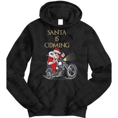 Santa Is Coming Cool Funny Santa Claus On Motorcycle Tie Dye Hoodie