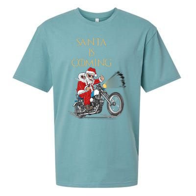 Santa Is Coming Cool Funny Santa Claus On Motorcycle Sueded Cloud Jersey T-Shirt