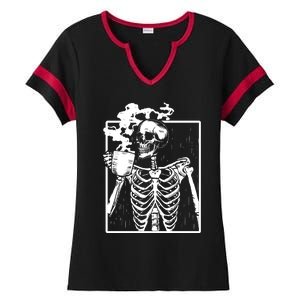 Skeleton Ing Coffee Front Design White Gift Ladies Halftime Notch Neck Tee