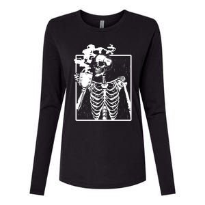 Skeleton Ing Coffee Front Design White Gift Womens Cotton Relaxed Long Sleeve T-Shirt