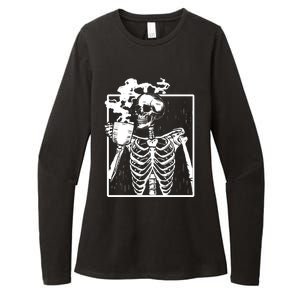 Skeleton Ing Coffee Front Design White Gift Womens CVC Long Sleeve Shirt