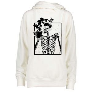 Skeleton Ing Coffee Front Design White Gift Womens Funnel Neck Pullover Hood