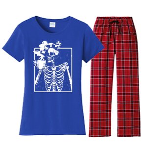 Skeleton Ing Coffee Front Design White Gift Women's Flannel Pajama Set