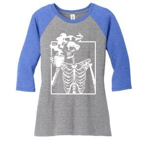 Skeleton Ing Coffee Front Design White Gift Women's Tri-Blend 3/4-Sleeve Raglan Shirt