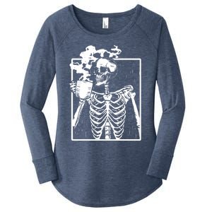 Skeleton Ing Coffee Front Design White Gift Women's Perfect Tri Tunic Long Sleeve Shirt