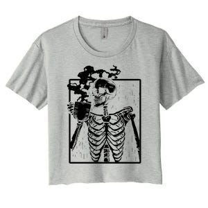 Skeleton Ing Coffee Front Design White Gift Women's Crop Top Tee