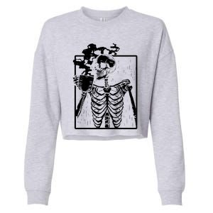 Skeleton Ing Coffee Front Design White Gift Cropped Pullover Crew