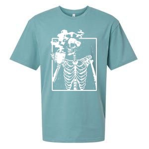 Skeleton Ing Coffee Front Design White Gift Sueded Cloud Jersey T-Shirt