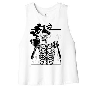 Skeleton Ing Coffee Front Design White Gift Women's Racerback Cropped Tank