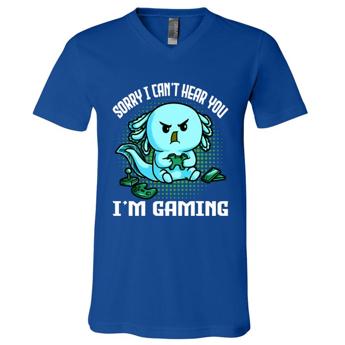 Sorry I Can't Hear You I'm Gaming Vintage Styles Axolotl Art Cute Gift V-Neck T-Shirt