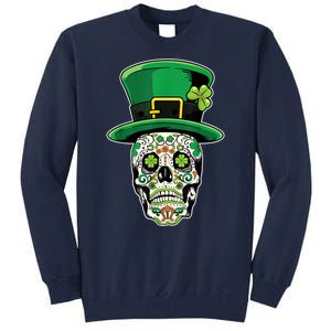 Sugar Irish Clover Skull St Patricks Day Tall Sweatshirt