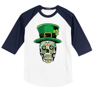 Sugar Irish Clover Skull St Patricks Day Baseball Sleeve Shirt