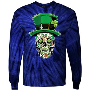 Sugar Irish Clover Skull St Patricks Day Tie-Dye Long Sleeve Shirt