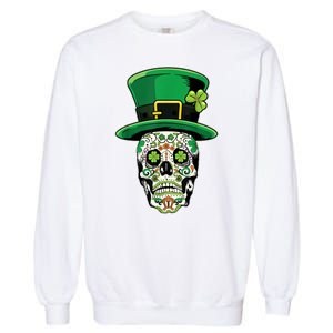 Sugar Irish Clover Skull St Patricks Day Garment-Dyed Sweatshirt