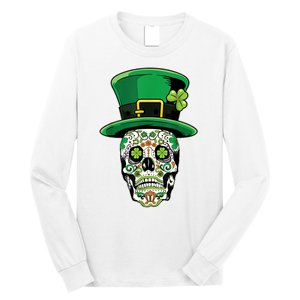 Sugar Irish Clover Skull St Patricks Day Long Sleeve Shirt