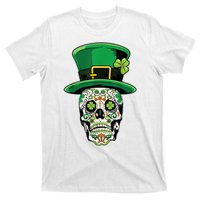 Sugar Irish Clover Skull St Patricks Day T-Shirt