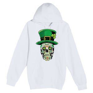 Sugar Irish Clover Skull St Patricks Day Premium Pullover Hoodie