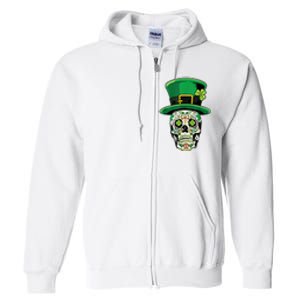 Sugar Irish Clover Skull St Patricks Day Full Zip Hoodie