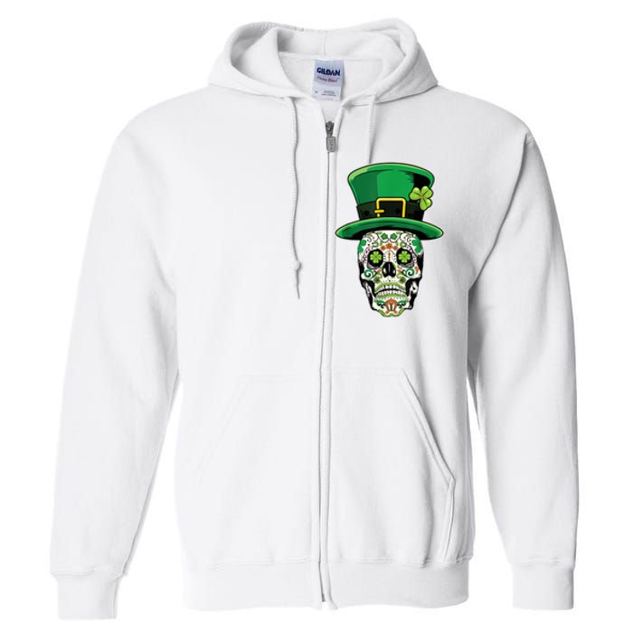 Sugar Irish Clover Skull St Patricks Day Full Zip Hoodie