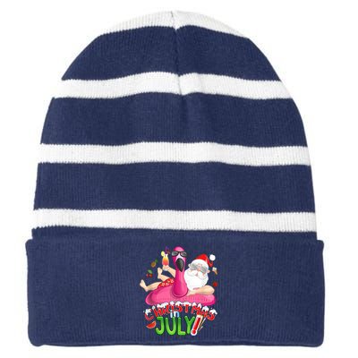 Summer In Christmas Santa Flamingo Striped Beanie with Solid Band