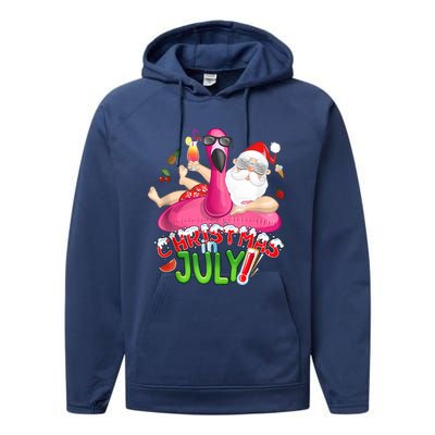 Summer In Christmas Santa Flamingo Performance Fleece Hoodie