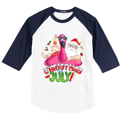 Summer In Christmas Santa Flamingo Baseball Sleeve Shirt