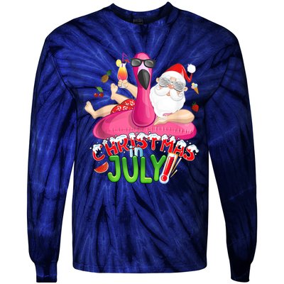 Summer In Christmas Santa Flamingo Tie-Dye Long Sleeve Shirt