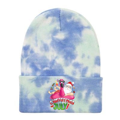 Summer In Christmas Santa Flamingo Tie Dye 12in Knit Beanie