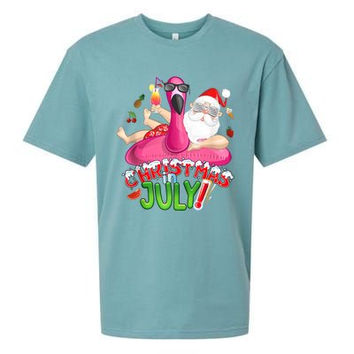 Summer In Christmas Santa Flamingo Sueded Cloud Jersey T-Shirt