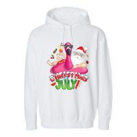 Summer In Christmas Santa Flamingo Garment-Dyed Fleece Hoodie