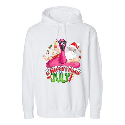 Summer In Christmas Santa Flamingo Garment-Dyed Fleece Hoodie