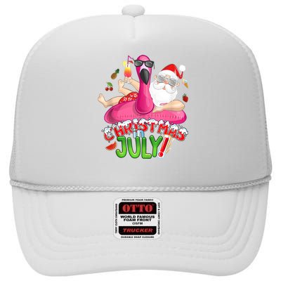 Summer In Christmas Santa Flamingo High Crown Mesh Back Trucker Hat