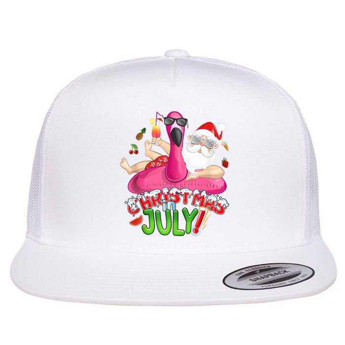 Summer In Christmas Santa Flamingo Flat Bill Trucker Hat