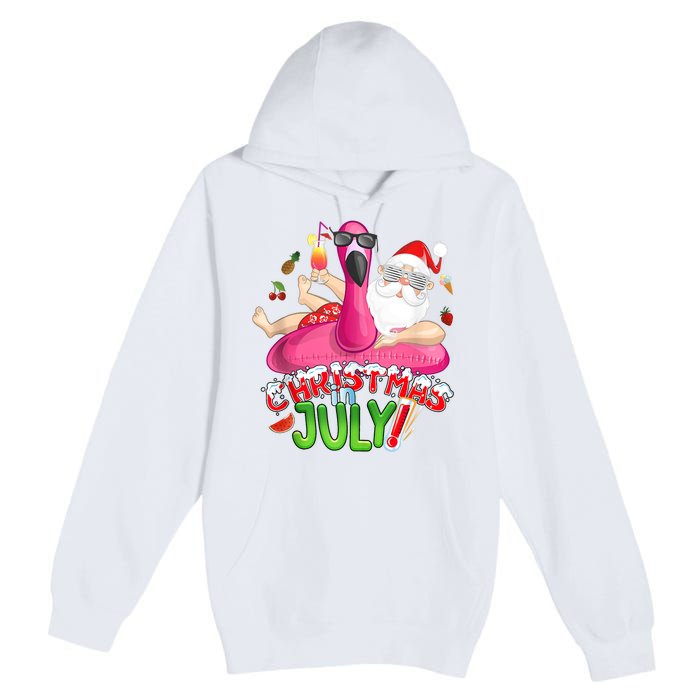 Summer In Christmas Santa Flamingo Premium Pullover Hoodie