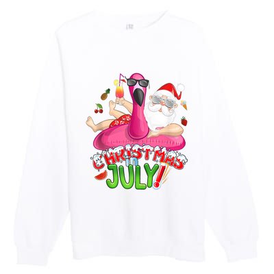 Summer In Christmas Santa Flamingo Premium Crewneck Sweatshirt