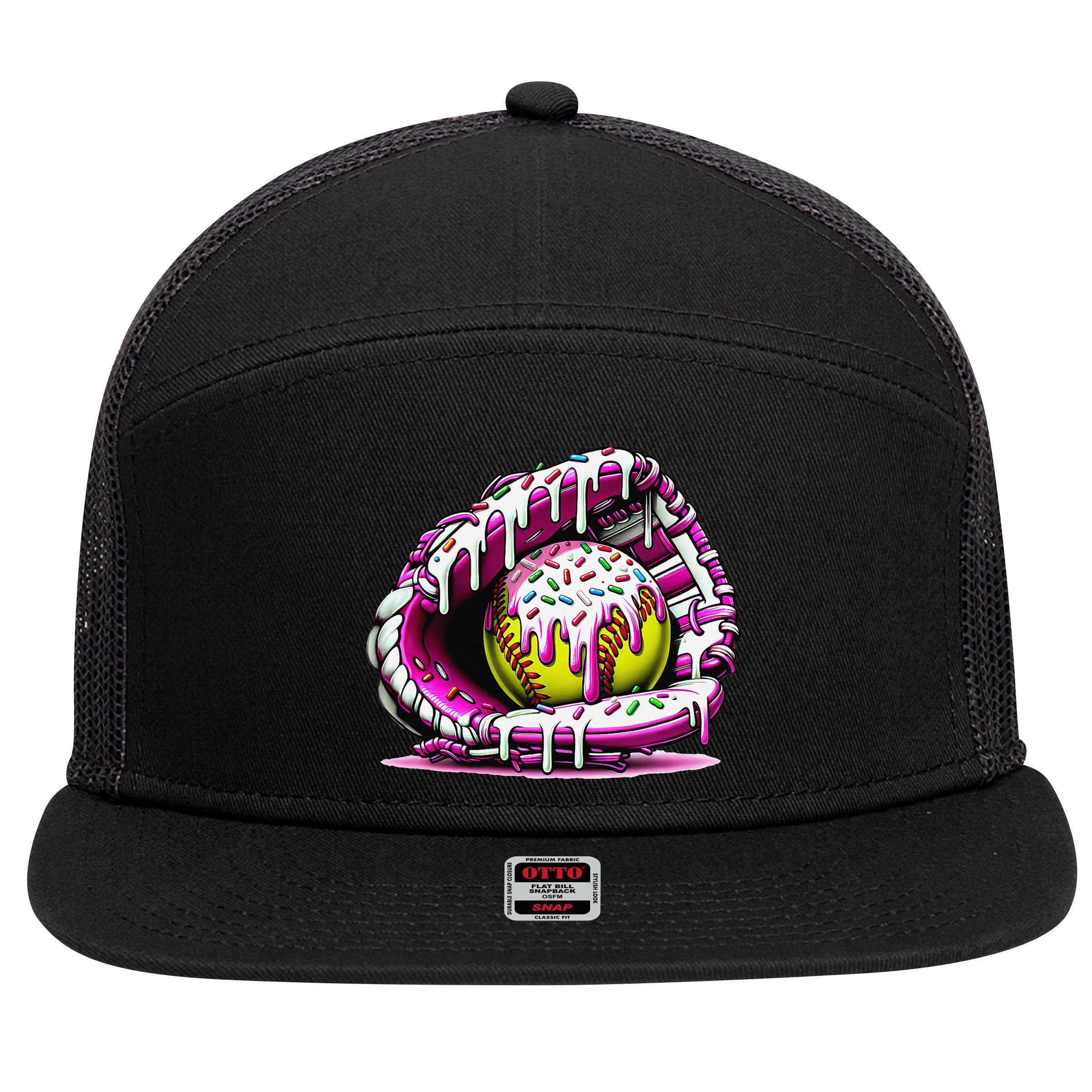 Softball  Ice Cream Sprinkles Softball Glove Gift 7 Panel Mesh Trucker Snapback Hat