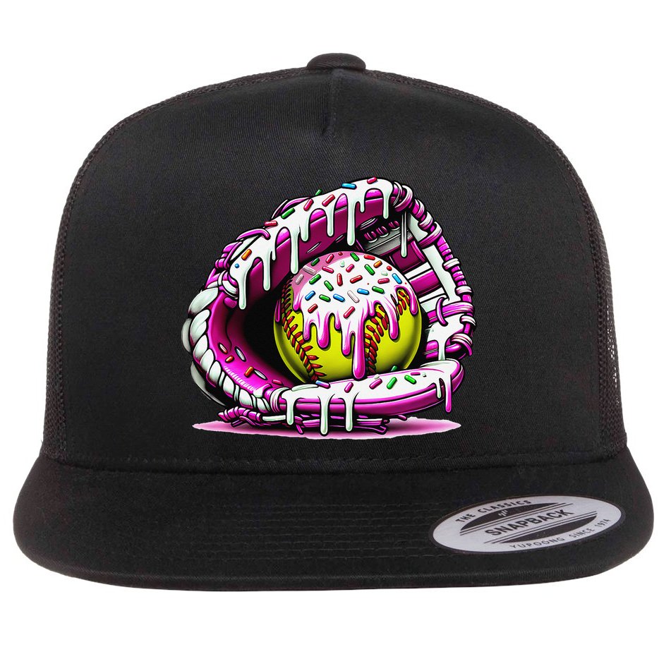 Softball  Ice Cream Sprinkles Softball Glove Gift Flat Bill Trucker Hat