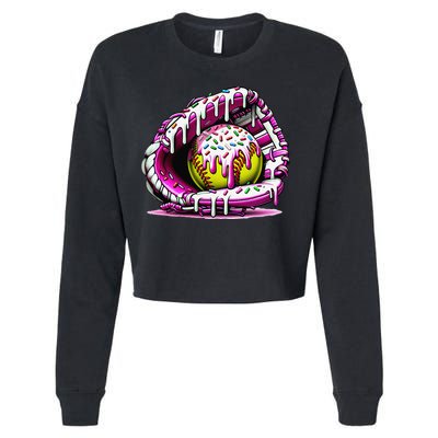 Softball  Ice Cream Sprinkles Softball Glove Gift Cropped Pullover Crew