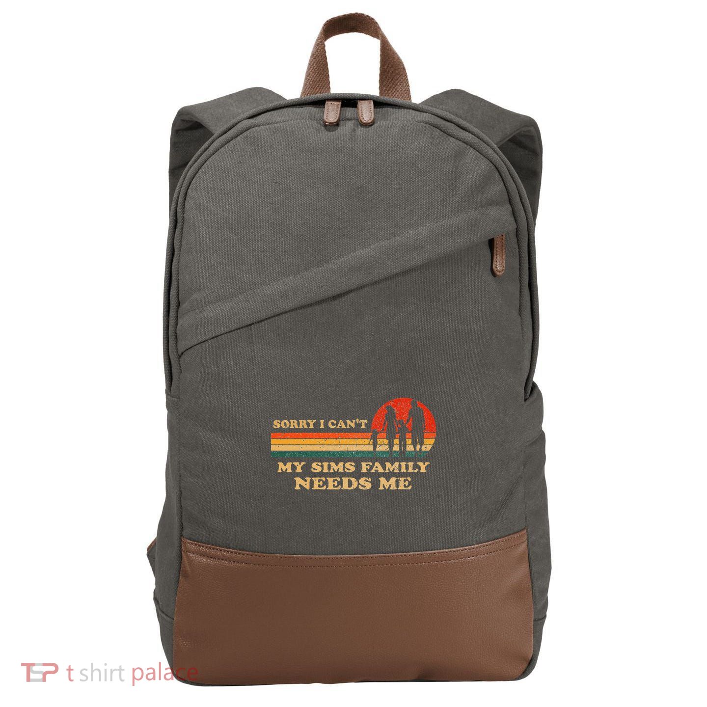 Sorry I CanT My Sims Family Needs Me Novelty Sarcastic Cotton Canvas Backpack