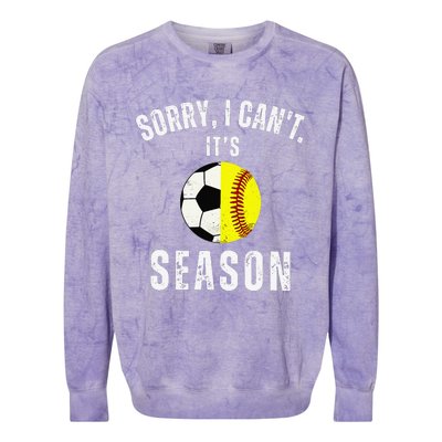 Sorry I CanT ItS Soccer And Softball Season Mom Of Both Colorblast Crewneck Sweatshirt