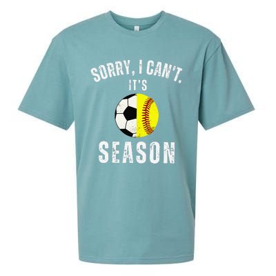 Sorry I CanT ItS Soccer And Softball Season Mom Of Both Sueded Cloud Jersey T-Shirt