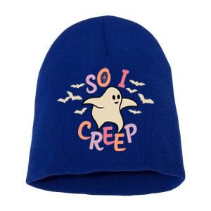 So I Creep Retro Halloween Spooky Vibes Trick Or Treat Ghost Gift Short Acrylic Beanie