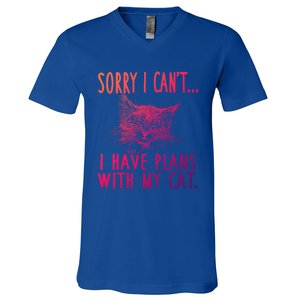 Sorry I CanT I Have Plans With My Cat Cute Cat Gift V-Neck T-Shirt